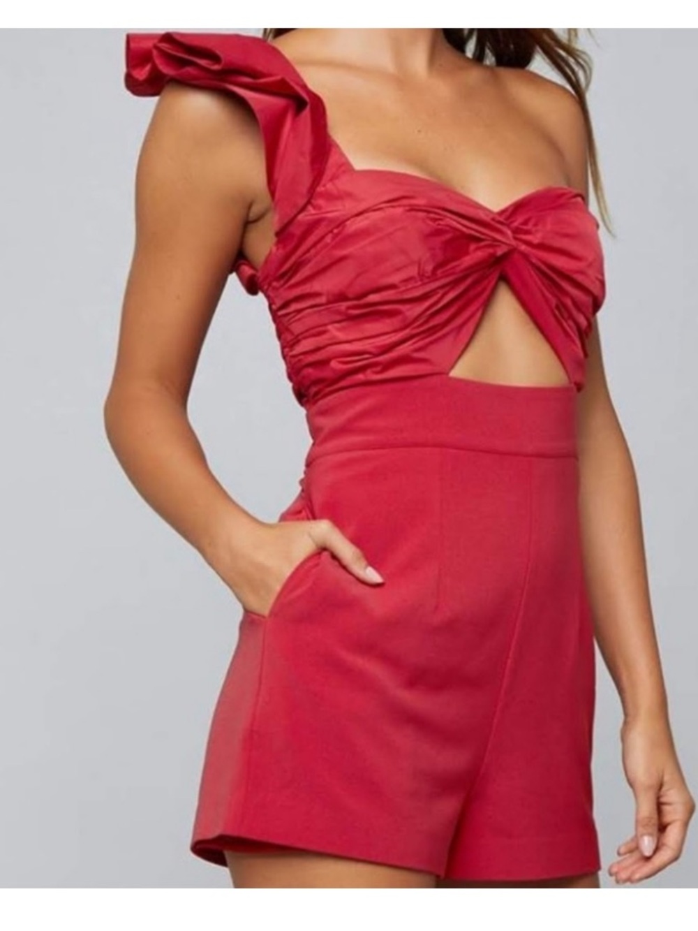 Bebe one shoulder red romper